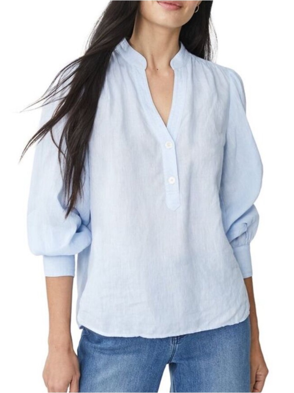 J.Mclaughlin Large Rashell Linen Blouse Pullover Light Blue Relaxed Coastal
